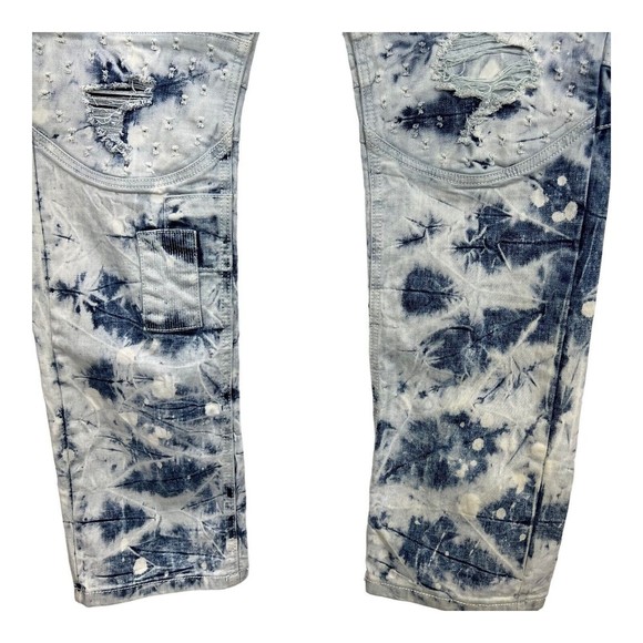 Smoke Rise Brand Light Wash Distressed Jeans Blue Splatter 38 x 33 Streetwear - Picture 4 of 12